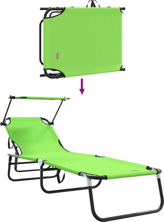 Produktbild VidaXL Faltliege 2 Stück mit Sonnendach Grün 600D Oxford-Stoff (56 cm)