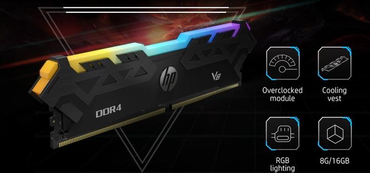 Image du produit HP Mémoire V8 RGB, DDR4, 8 Go, 3600 MHz, CL18 (7EH92AA#ABB) (1 x 8GB, 3600 MHz, RAM DDR4, DIMM)