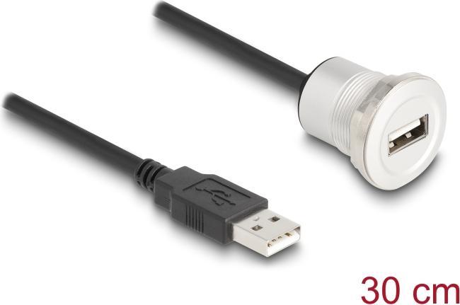 Produktbild Delock USB 2.0 Typ-A Einbaubuchse mit Kabelpeitsche Stecker (0.30 m, USB 2.0)
