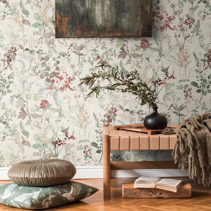 Produktbild A.S. Création Blumentapete Landhaus Vintage Tapete Weiss Grün Rot Vliestapete Blumen floral (53 x 1005 cm)
