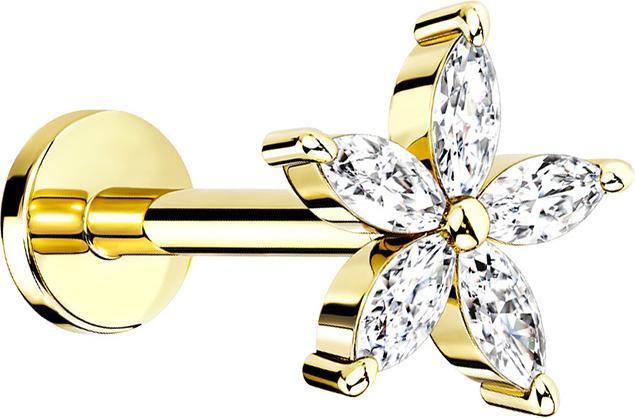 Image du produit Star Piercing Micro Labret femelle doré fleur avec cristal (Laiton)