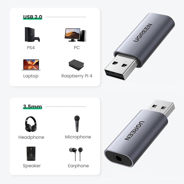 Produktbild Ugreen USB 2.0 auf Audio Adapter USB Soundkarte Stick (USB)