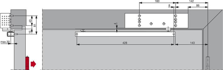 Produktbild Dormakaba Türschliesser TS 91B G-N, Gr. EN 1-4, mit Gleitschiene, ohne Feststellung, silber