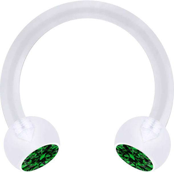 Actual product image Star Piercing Micro Circular Barbell transparent with two green crystal balls (without brass)