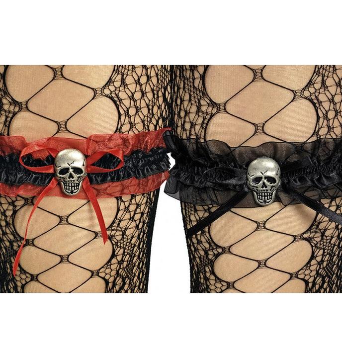 Produktbild Chaks Strumpfband Piratin Totenkopf schwarz-rot