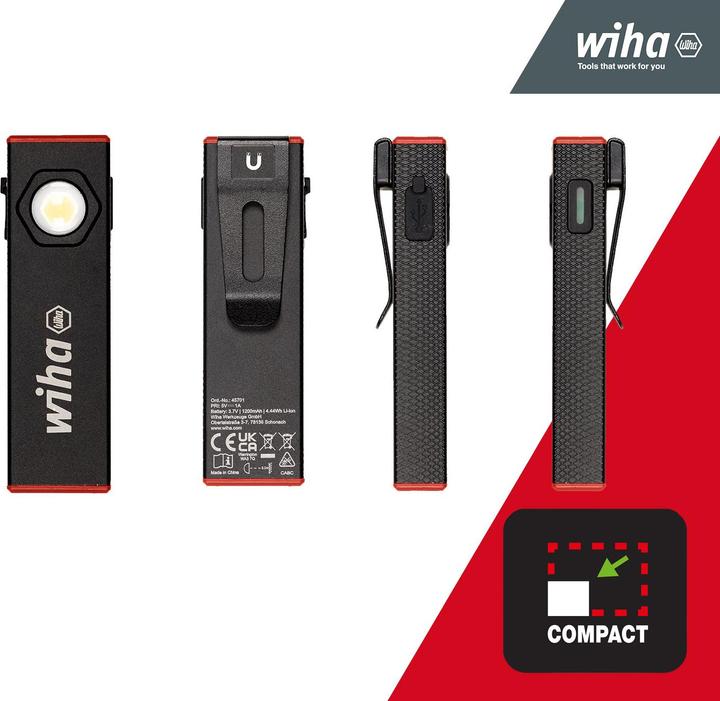 Image du produit Wiha Lampe portative 800 lm I 5 modes d’éclairage I lampe d’atelier rechargeable I lampe de poche LE (800 lm)