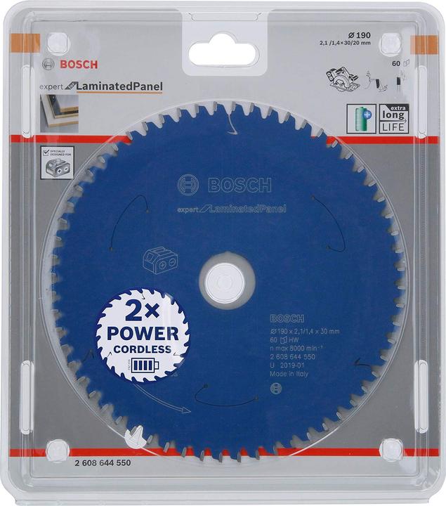 Produktbild Bosch Professional Zubehör Akku-Kreissägeblatt Expert for Laminated Panel, 190 x 2,1/1,4 x 30, 60 Zähne