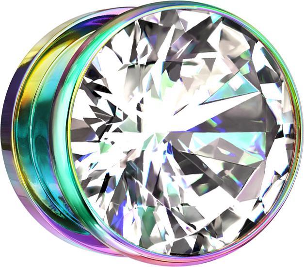 Star Piercing Flesh Plug farbig mit grossem Kristall silber (Chirurgenstahl 316L)