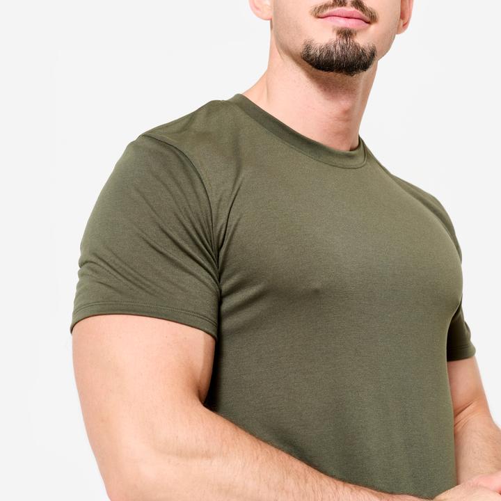 Actual product image Domyos Men's Slim-Fit Breathable Cross Training T-Shirt - Khaki (L)