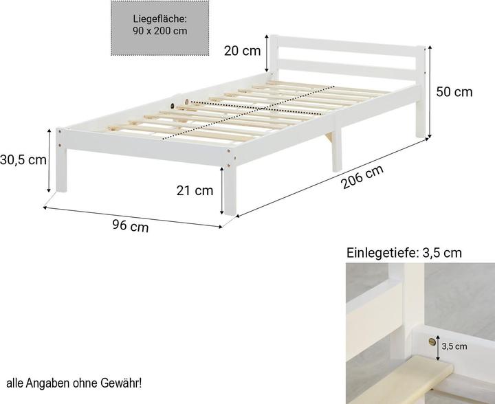 Produktbild Jamb Holzbett Jugendbett 90x200cm Natur (90 x 200 cm)