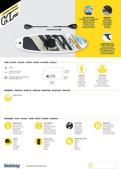 Actual product image Bestway HF SUP White Cap Convertible (10')