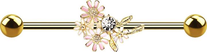 Star Piercing Barbell 14k vergoldet mit Blumenstrauss (Chirurgenstahl 316L, Messing)