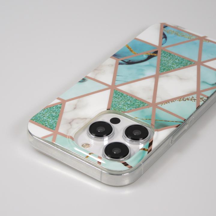 Produktbild PhoneLook Hülle Silikon Gel geometrische Streifen marble Türkis (Apple iPhone 14 Pro)