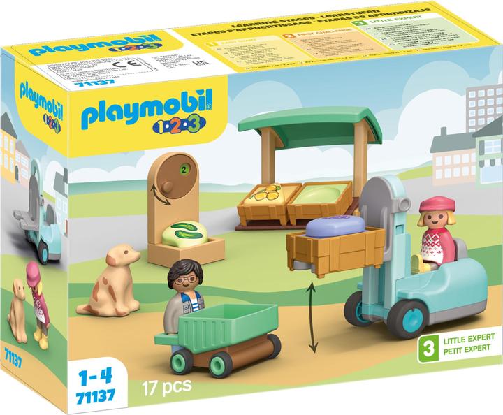 Actual product image Playmobil 71137 1.2.3: Organic market stall & forklift truck (71137, Playmobil 1.2.3)