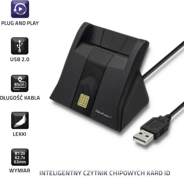 Actual product image Qoltec Skeneris Smart chip ID card scanner USB 2.0 Plug&Play vertical (USB 2.0)