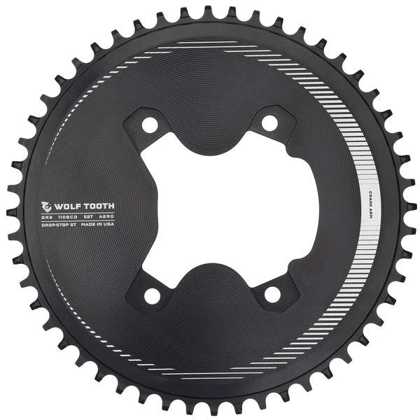 Produktbild Wolf Tooth Shimano GRX Aero-Kettenblatt, 110 BCD Asymmetric, 4-Loch, 52 Z., Drop-Stop ST, black (52)