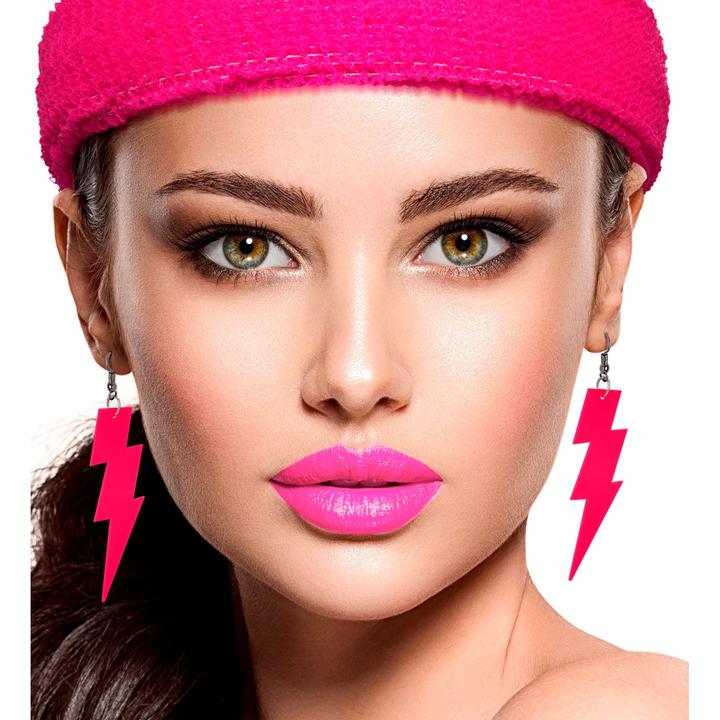 Produktbild Widmann Neon pinke 80er Jahre Blitz Ohrringe