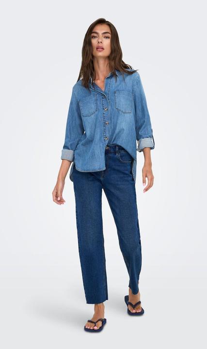 Immagine prodotto Only Normal geschnitten Hemdkragen Umgeschlagene Ärmelbündchen Jeanshemd Jeanshemd (M)