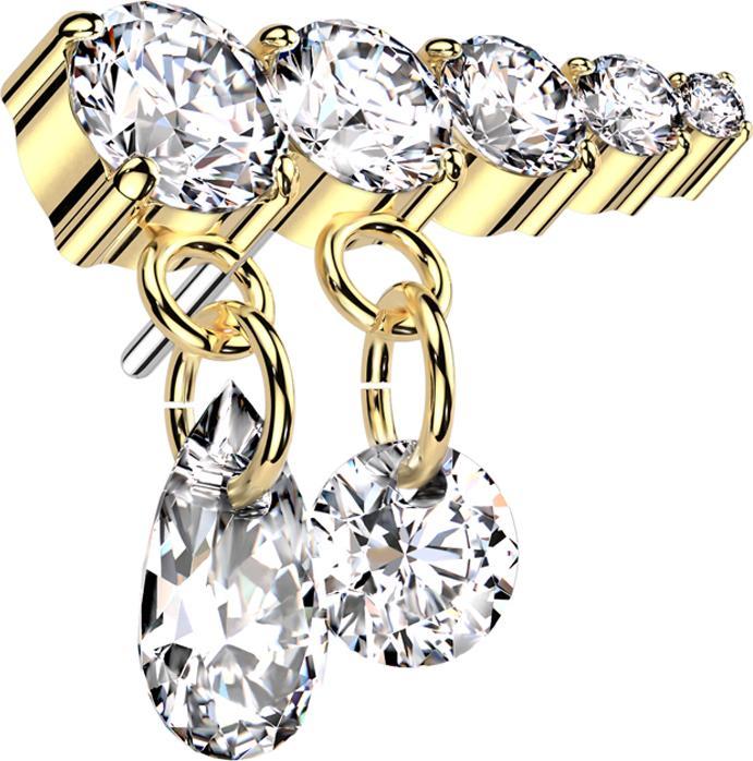 Immagine prodotto Star Piercing Ciondolo in argento placcato oro con cinque cristalli, due catene con cristalli, argento a destra (senza ottone, Titanio G23)