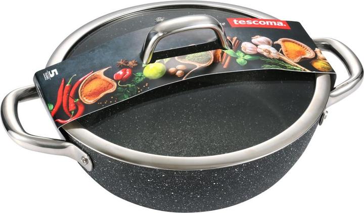 Actual product image Tescoma President Stone Deep Frying Pan Stone with Lid Ø 24cm (24 cm, Frying pan, Cast aluminium)