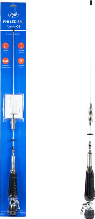 Actual product image PNI Folding CB antenna LED 850, 85 cm, 26-28 MHz, 300 watts, lights up during transmission, PL-G