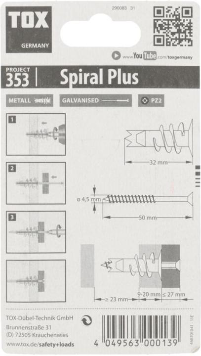 Image du produit Tox Ancre en plaque de plâtre Spiral Plus 37-4 S 4 pièces (4 pcs)