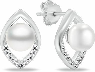 Brilio Silver - Modern silver hoop earrings with zircons EA1052W