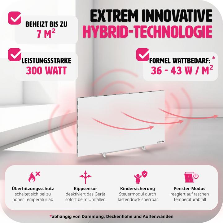 Produktbild tectake Hybrid Infrarotheizung mit Thermostat und Überhitzungsschutz (300 W)