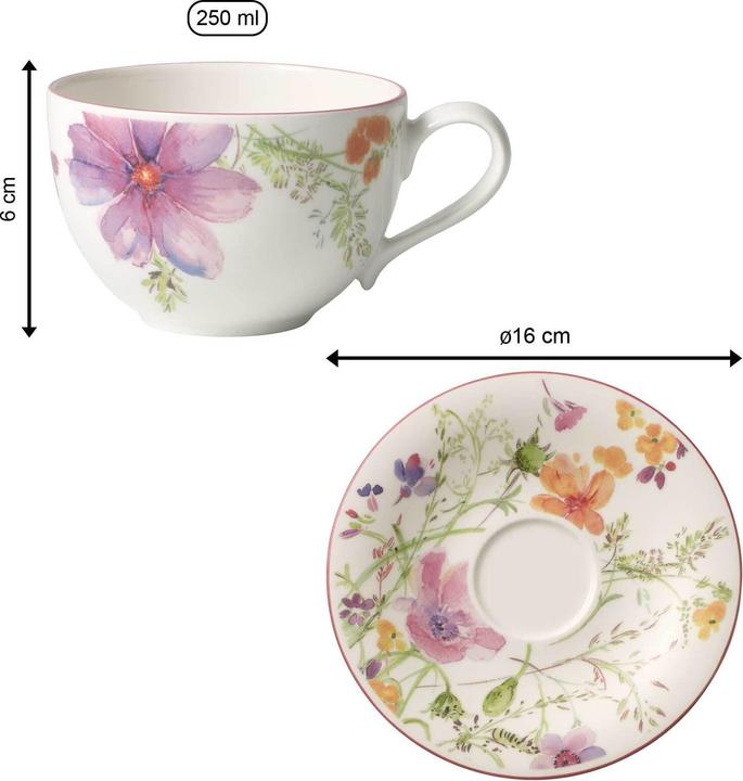 Produktbild Villeroy & Boch Kaffeetassen mit Untertassen Mariefleur Basic (250 ml, 12 x)