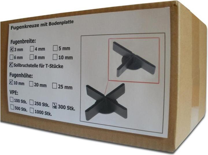 Produktbild Sanpro Fugenkreuze mit 1 mm Bodenplatte, Grösse 3 mm / Höhe 10 mm, Anzahl 300 Stück (300 x)
