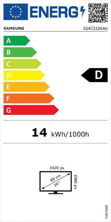 Label énergétique Samsung ECRAN 24 S24C332GAU NOIR 1920X1080 IPS 16:9 1MS 250CD/M 100HZ 1000:1 1 (1920 x 1080 pixels, 24")