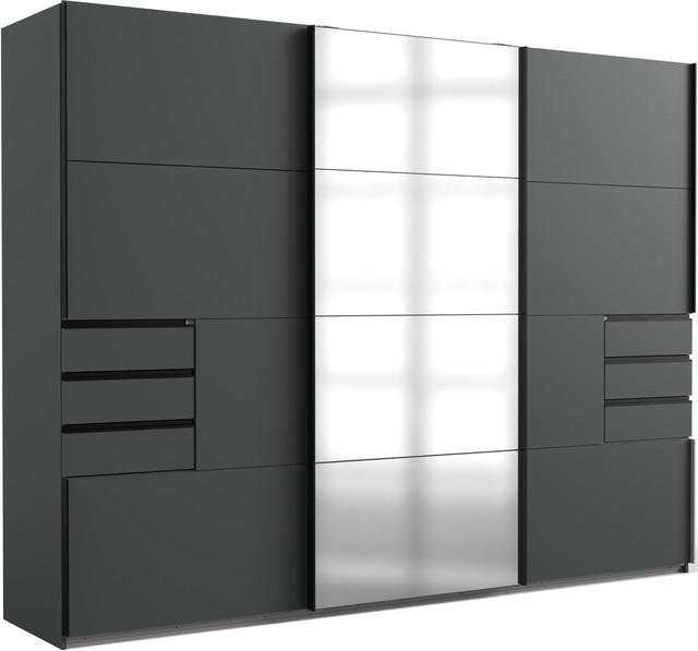 façade de porte continue verre noir, Corps + tiroirs Graphite