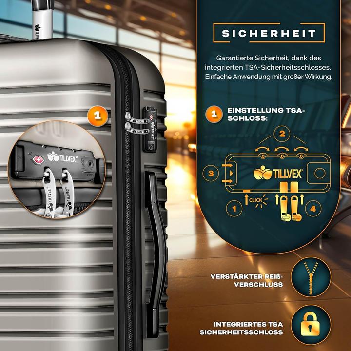 Produktbild Tillvex 3-teiliges Reisekoffer-Set mit Kofferwaage, Gepäckanhänger & Kofferbänder (M (50 - 90l), L (90 - 115l), XL (ab 115l))