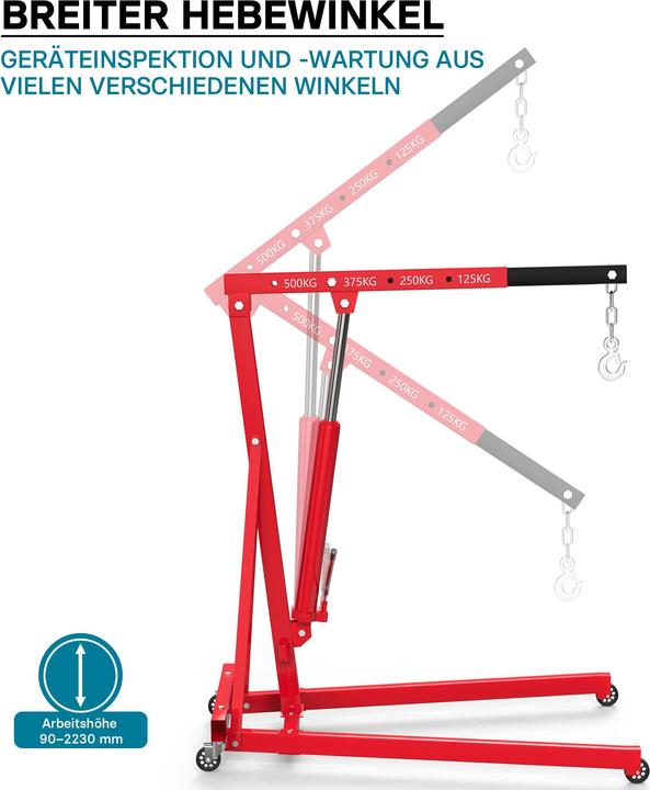 Actual product image Wiltec Workshop crane up to 500kg Motorised crane Gear crane Motorised jack Lifting crane Lazy crane