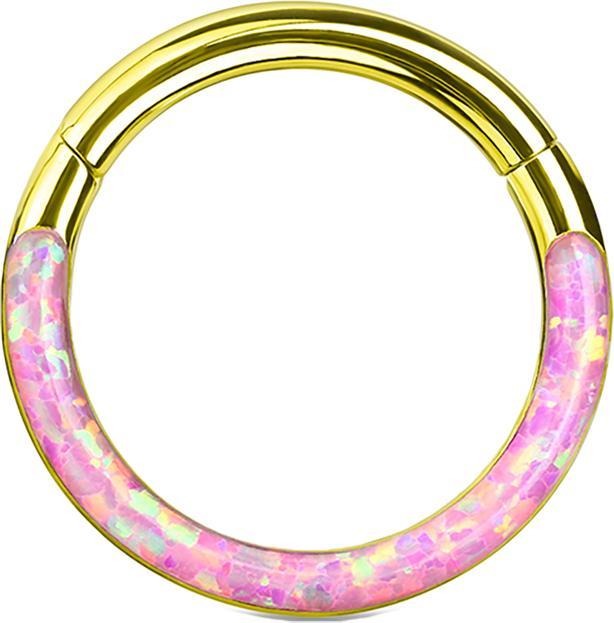 Actual product image Star Piercing Micro segment ring hinged gold plated front opal stripe pink (without brass)