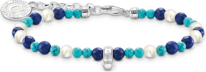 Thomas Sabo Member Charm-Armband mit weissen Perlen und blauen Beads Silber (19 cm, Emaille, Silber 925)