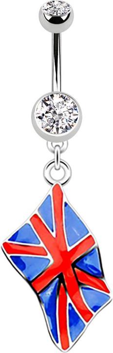 Star Piercing Banane silber mit Anhänger Flagge Grossbritanien (ohne Messing, Chirurgenstahl 316L)