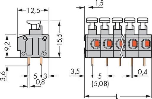 Actual product image Wago 235-402/332-000 1-wire terminal block 2-pole grey 0.5-2.5qmm RM5/5.08mm w.P