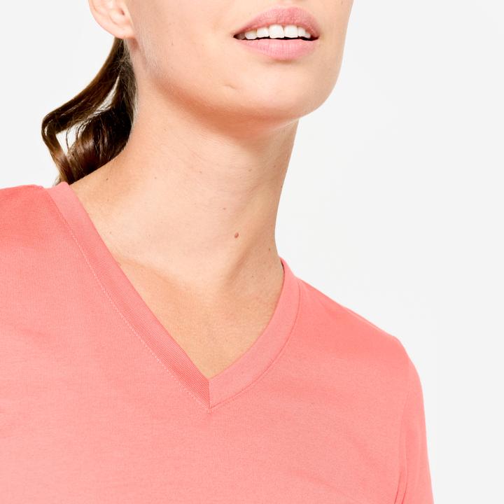 Image du produit Domyos T-Shirt Damen V-Ausschnitt Baumwolle - rosa (XS)