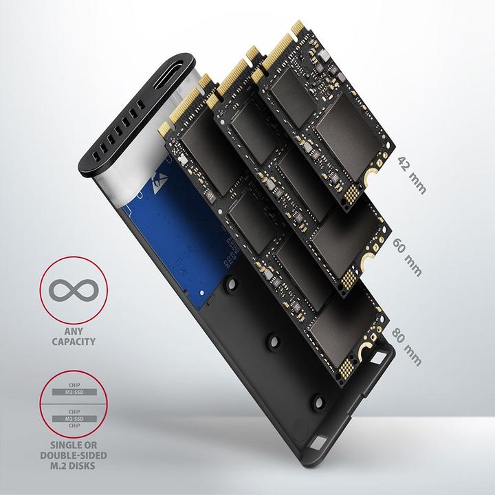 Produktbild Axagon EEM2-SG2 externes Gehäuse für M.2 SSDs USB-C 3.2 Gen 2 (M.2)