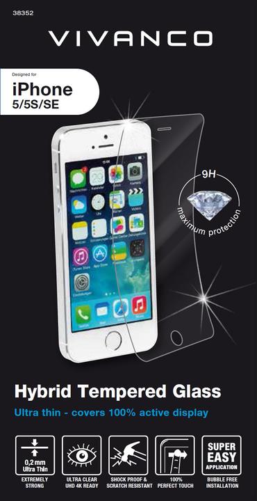 Immagine prodotto Vivanco Pellicola protettiva ibrida per iPhone 5/5S/SE (1 Pezzo/i, Apple iPhone 5, Apple iPhone 5s, Apple iPhone SE)