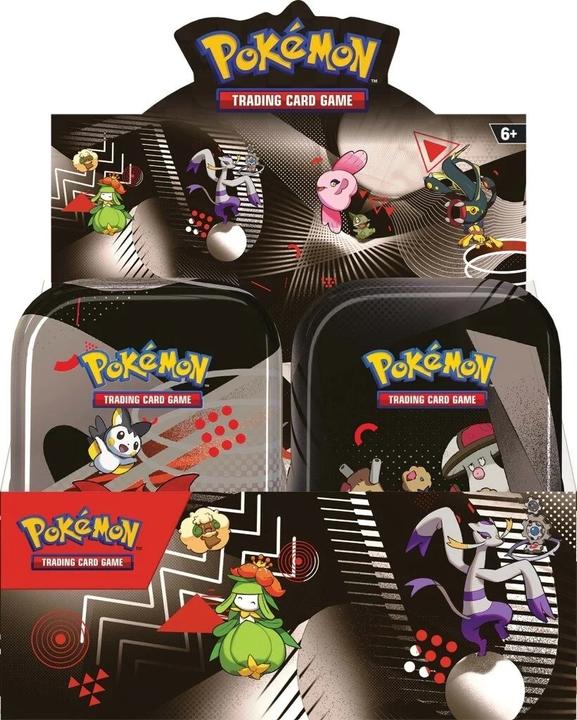 Image du produit Pokémon SV10.5 Black Bolt & White Flare Mini Tin Display EN (Anglais, Affichage du booster)