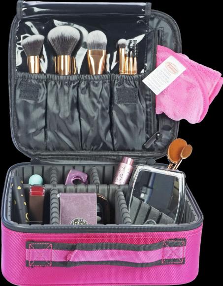 Actual product image Beauty tool case pink 22.5 x 25.5 x 9.5 cm, with organiser compartments
