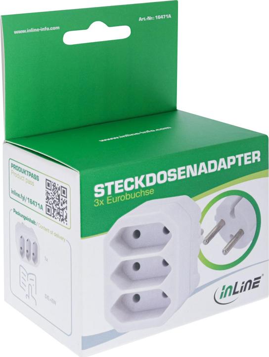 Actual product image InLine Socket outlet adapter, CEE7/17 to 3x Euro socket, with enhanced touch protection, white (3 x)