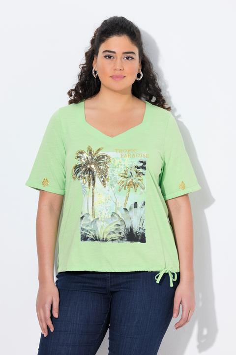 Produktbild Ulla Popken T-Shirt, Tunnelzug, Palmen, Herzausschnitt, Halbarm (60)