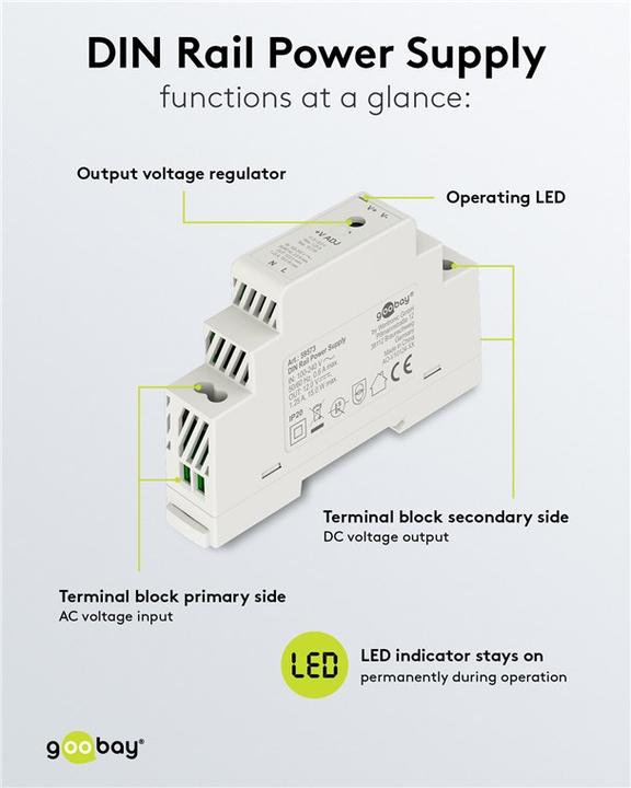Actual product image Goobay DIN-rail power supply unit 12 V, 1.25 A, 15 W