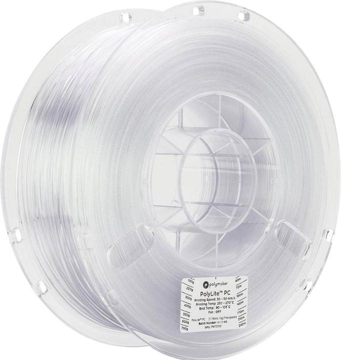 Polymaker PC01001 PolyLite Filament PC (Polycarbonate) high stiffness, heat resistant (PC, 1.75 mm, 1000 g, Transparent)