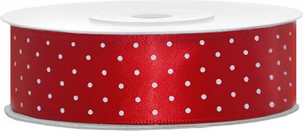 Actual product image Partydeco Red satin ribbon with white dots 25mm / 25m