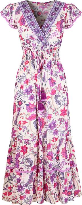 Joe Browns Border Print Floral Shirred Waist V-Neck Tassel Dress