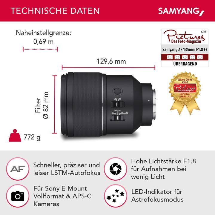 Actual product image Samyang AF 135mm f/1.8 Sony FE (Sony E, full size)
